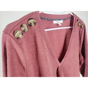 89th And‎ Madison Tunic Blouse Top Size L V-Neck Rose 3/4 Sleeve Pullover